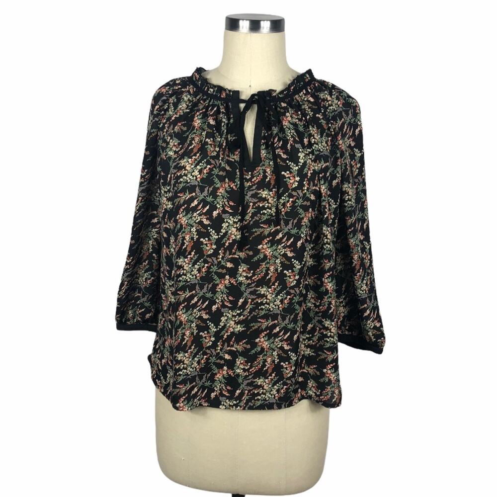 BELLATRIX Black Floral Peasant Blouse‎ XS Boho Popover Flowy